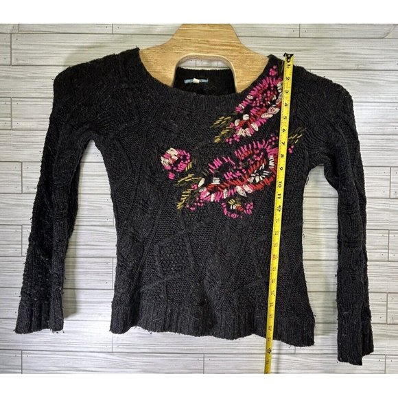 Leifnotes Anthropologie Abstract Garden Black Sweater Small Floral Wool Blend‎ - Picture 7 of 8